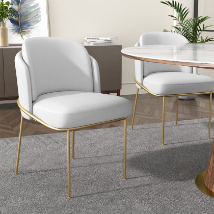 HMR Linenic Series Modern Dining Chairs with Linen Upholstery - White/Gold, Set of 2