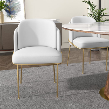 HMR Linenic Series Modern Dining Chairs with Linen Upholstery - White/Gold, Set of 2