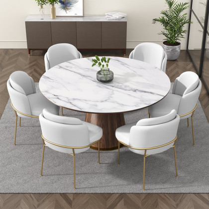HMR Linenic Series Modern Dining Chairs with Linen Upholstery - White/Gold, Set of 2