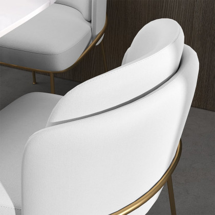 HMR Linenic Series Modern Dining Chairs with Linen Upholstery - White/Gold, Set of 2