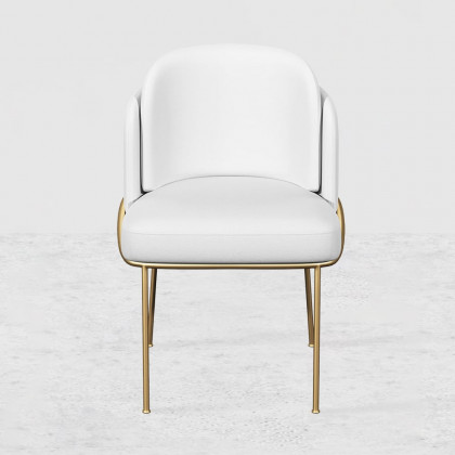 HMR Linenic Series Modern Dining Chairs with Linen Upholstery - White/Gold, Set of 2