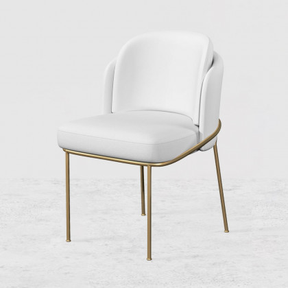 HMR Linenic Series Modern Dining Chairs with Linen Upholstery - White/Gold, Set of 2