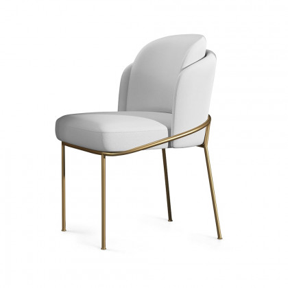 HMR Linenic Series Modern Dining Chairs with Linen Upholstery - White/Gold, Set of 2