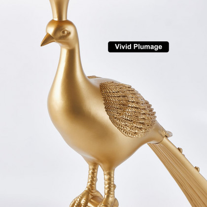 HMR - Peacock Figurine Art Deco Gold Side Table with Tray Top