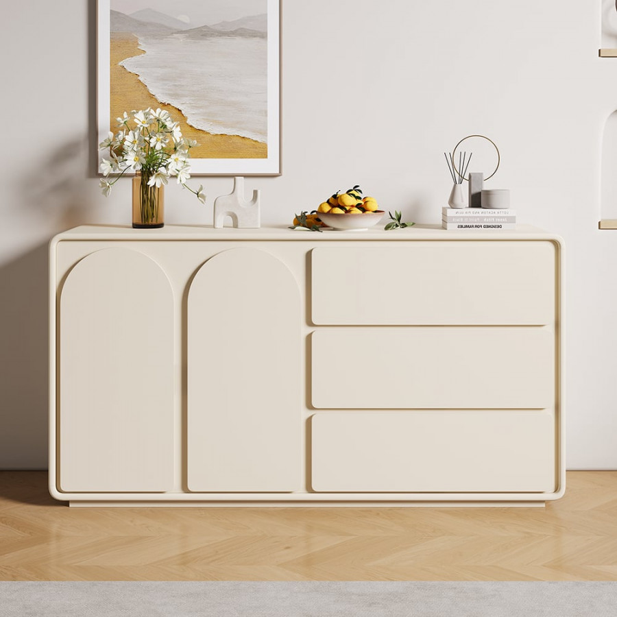 HMR - 59" Modern Off White Sideboard Buffet with Storage Credenza Arch Door