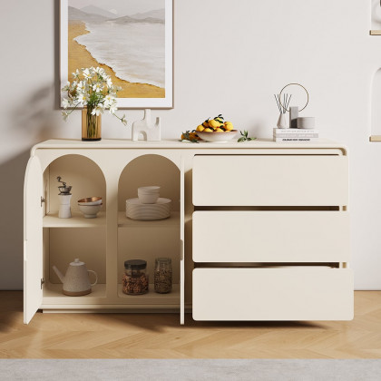HMR - 59" Modern Off White Sideboard Buffet with Storage Credenza Arch Door