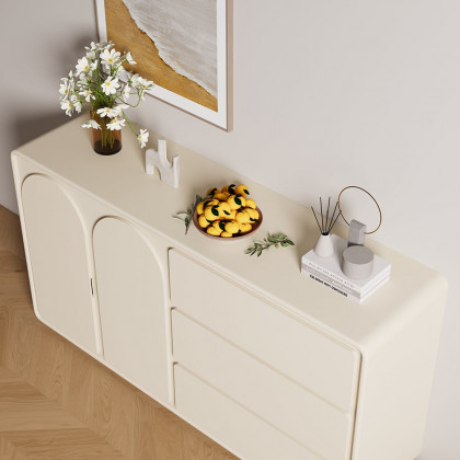 HMR - 59" Modern Off White Sideboard Buffet with Storage Credenza Arch Door