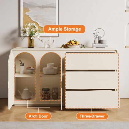 HMR - 59" Modern Off White Sideboard Buffet with Storage Credenza Arch Door