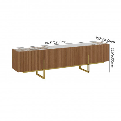 HMR Grovyn Sintered Stone Top Fluted TV Stand with Storage - Walnut, 86.6"W x 17.7"D x 23.6"H, Without Fireplace
