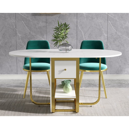 HMR 59.1" Modern Rectangle Leaf Folding Wood Dining Table with Storage Seats 4-6 People - White