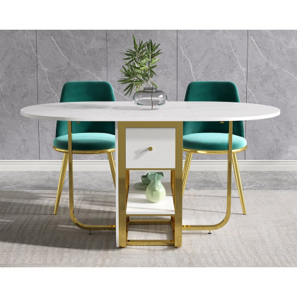 HMR 59.1" Modern Rectangle Leaf Folding Wood Dining Table with Storage Seats 4-6 People - White