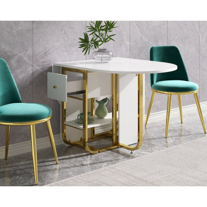 HMR 59.1" Modern Rectangle Leaf Folding Wood Dining Table with Storage Seats 4-6 People - White