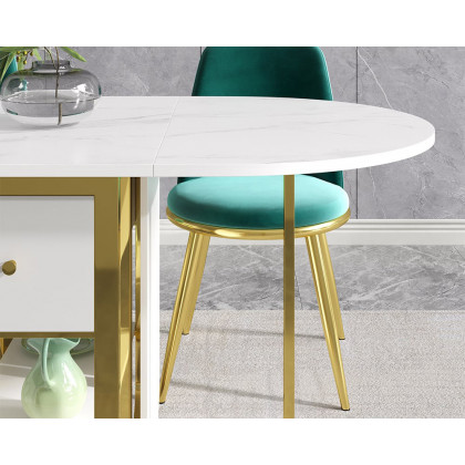 HMR 59.1" Modern Rectangle Leaf Folding Wood Dining Table with Storage Seats 4-6 People - White