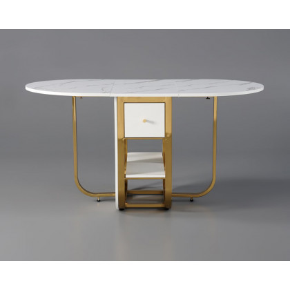 HMR 59.1" Modern Rectangle Leaf Folding Wood Dining Table with Storage Seats 4-6 People - White