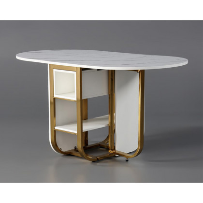 HMR 59.1" Modern Rectangle Leaf Folding Wood Dining Table with Storage Seats 4-6 People - White