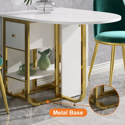 HMR 59.1" Modern Rectangle Leaf Folding Wood Dining Table with Storage Seats 4-6 People - White