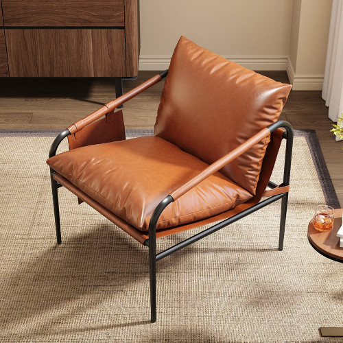 HMR Accent Chair with Stainless Steel Frame - Black & Brown, PU Leather, Set Of 2