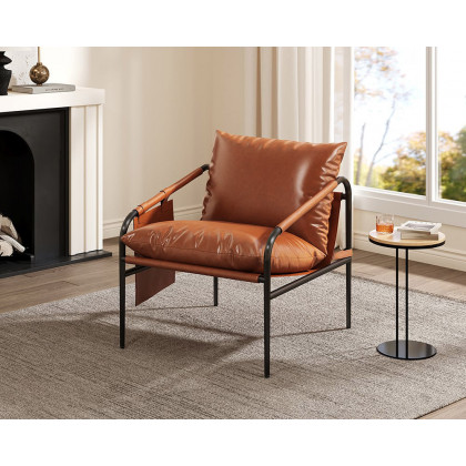 HMR Accent Chair with Stainless Steel Frame - Black & Brown, PU Leather, Set Of 2