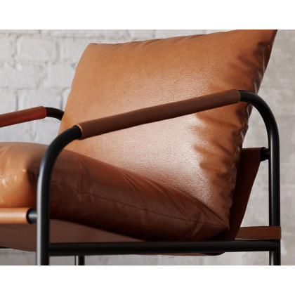 HMR Accent Chair with Stainless Steel Frame - Black & Brown, PU Leather, Set Of 2