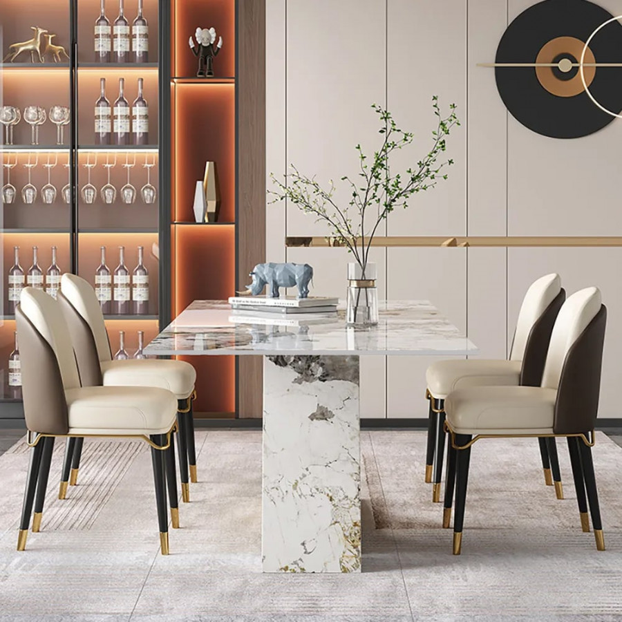 HMR - Dining Set 70.9" Rectangle Sintered Stone Dining Table with 6 Chairs