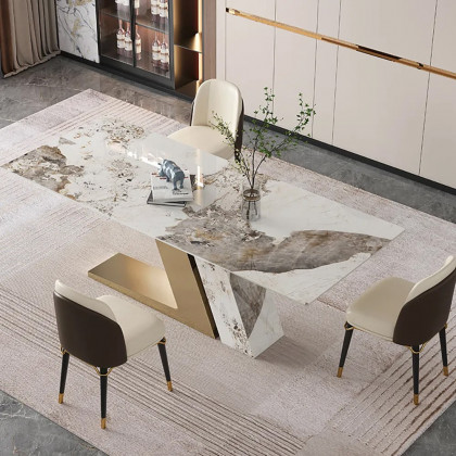 HMR - Dining Set 70.9" Rectangle Sintered Stone Dining Table with 6 Chairs