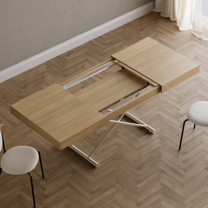 HMR - Modern Natural Wood Extendable Coffee Table & Dining Table Rectangle Height Adjustable
