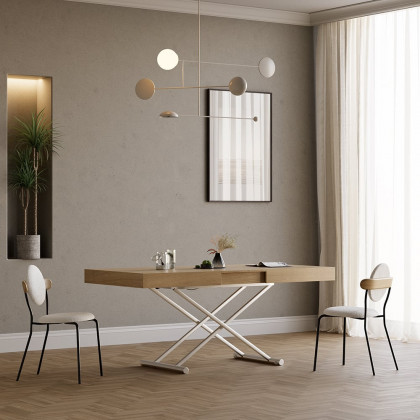 HMR - Modern Natural Wood Extendable Coffee Table & Dining Table Rectangle Height Adjustable