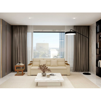 HMR - Square Marble Veneer Coffee Table Sliding Top with Storage in White