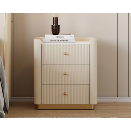 HMR Modern 3-Drawer Nightstand with Sintered Stone Top & USB Port - White, Set Of 2