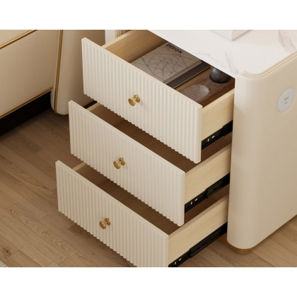 HMR Modern 3-Drawer Nightstand with Sintered Stone Top & USB Port - White, Set Of 2