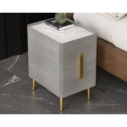HMR Inarrow Modern Nightstand Bedside Table with 2 Drawers in Gold Legs - Gray, Single