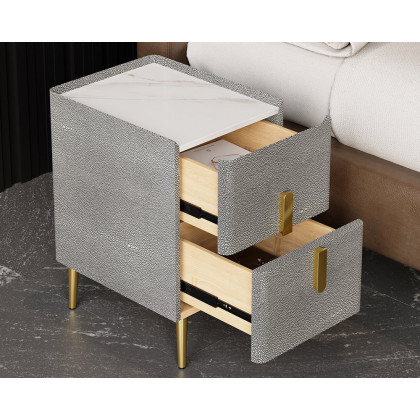 HMR Inarrow Modern Nightstand Bedside Table with 2 Drawers in Gold Legs - Gray, Single