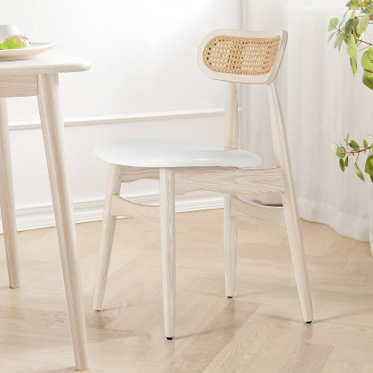 HMR Japandi Modern Wood Dining Chair with Faux Leather Upholstery - Bleached Wood, Set of 2