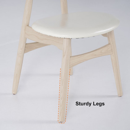 HMR Japandi Modern Wood Dining Chair with Faux Leather Upholstery - Bleached Wood, Set of 2