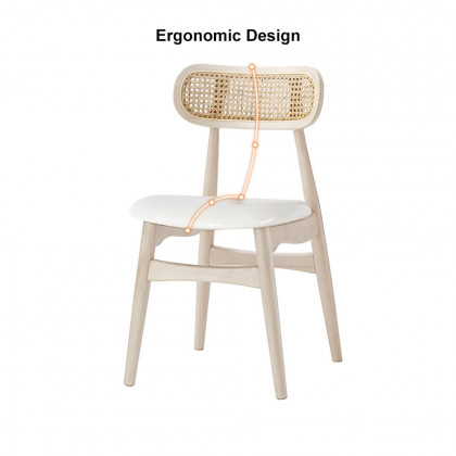 HMR Japandi Modern Wood Dining Chair with Faux Leather Upholstery - Bleached Wood, Set of 2