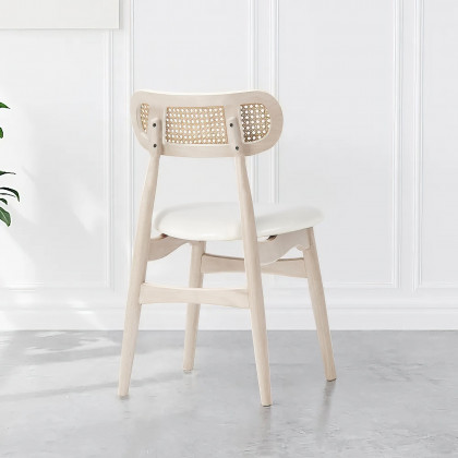 HMR Japandi Modern Wood Dining Chair with Faux Leather Upholstery - Bleached Wood, Set of 2