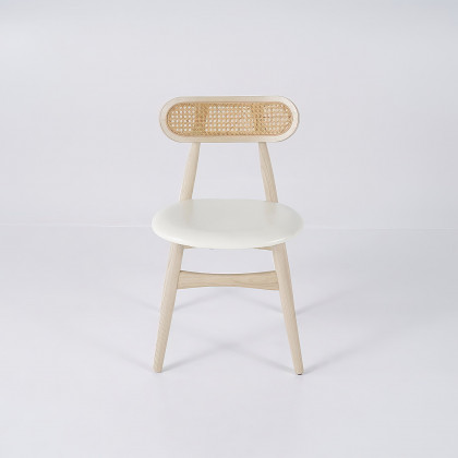 HMR Japandi Modern Wood Dining Chair with Faux Leather Upholstery - Bleached Wood, Set of 2