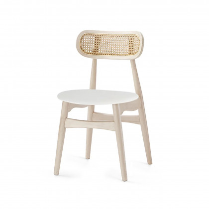 HMR Japandi Modern Wood Dining Chair with Faux Leather Upholstery - Bleached Wood, Set of 2