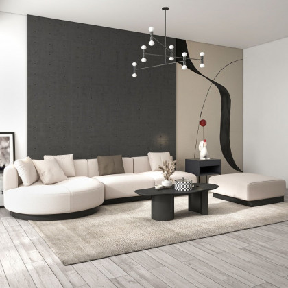 HMR - 146.9" L-Shaped Sectional Corner Modern Modular Sofa in Beige with Pillows & Black Legs