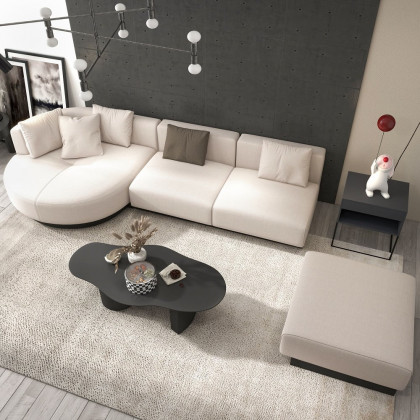 HMR - 146.9" L-Shaped Sectional Corner Modern Modular Sofa in Beige with Pillows & Black Legs