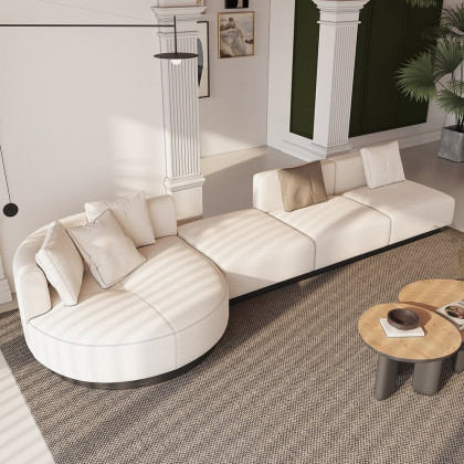 HMR - 146.9" L-Shaped Sectional Corner Modern Modular Sofa in Beige with Pillows & Black Legs