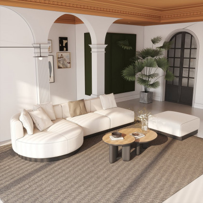 HMR - 146.9" L-Shaped Sectional Corner Modern Modular Sofa in Beige with Pillows & Black Legs