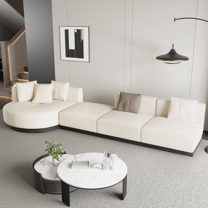 HMR - 146.9" L-Shaped Sectional Corner Modern Modular Sofa in Beige with Pillows & Black Legs