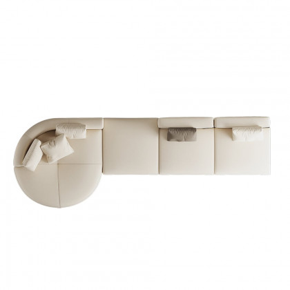 HMR - 146.9" L-Shaped Sectional Corner Modern Modular Sofa in Beige with Pillows & Black Legs