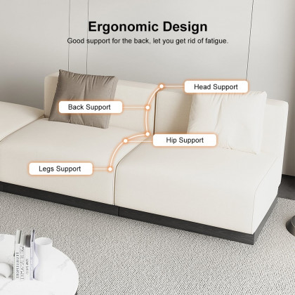 HMR - 146.9" L-Shaped Sectional Corner Modern Modular Sofa in Beige with Pillows & Black Legs