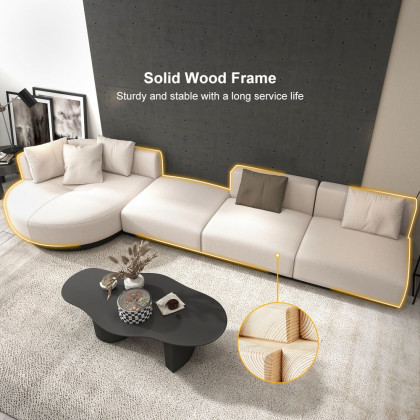 HMR - 146.9" L-Shaped Sectional Corner Modern Modular Sofa in Beige with Pillows & Black Legs