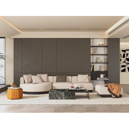HMR - 146.9" L-Shaped Sectional Corner Modern Modular Sofa in Beige with Pillows & Black Legs