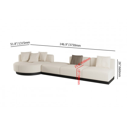 HMR - 146.9" L-Shaped Sectional Corner Modern Modular Sofa in Beige with Pillows & Black Legs