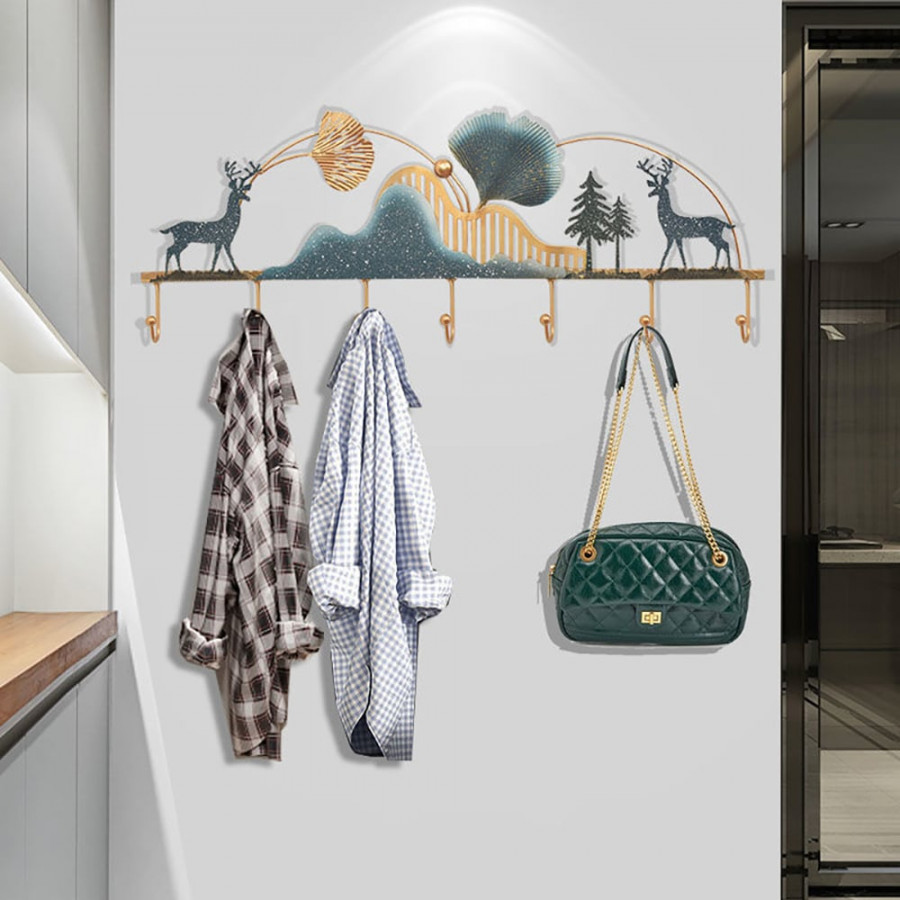 HMR - 31.5" Wide Metal 7-Hook Wall Mounted Coat Rack Modern Hallway Coat Stand