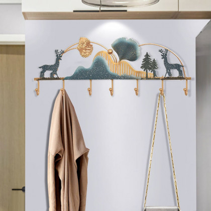 HMR - 31.5" Wide Metal 7-Hook Wall Mounted Coat Rack Modern Hallway Coat Stand